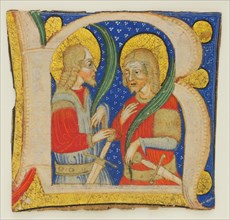 Manuscript Leaf Cutting Showing an Illumiated Initial R with St. Protasius...