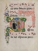 Manuscript Leaf with Saint Benedict Resuscitating a Boy in an Initial D