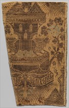 Textile with Architectural Fountain Guarded by Lions