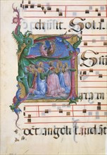Manuscript Illumination with the Assumption of the Virgin in an Initial A...