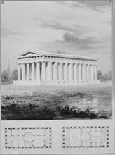 A. J. Davis, Scrapbook II [Folio P or "Blue Book"], 1825-92. [Design for a capitol building, labelled 'H. of R' (House of Representatives) and 'Senate'.