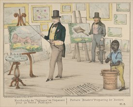 Vive la France, Marchands de "Tableaux" se Preparant pour la Vente Publique / Picture "Dealers" Preparing for "Auction", 1840.
