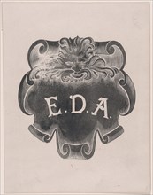 Counterproof of an impression from a name plate for Edward D. Adams, ca. 1892.