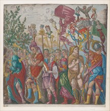 Sheet 7: procession of Musicians and others holding standards, from The Triumph of Julius Caesar, 1599.