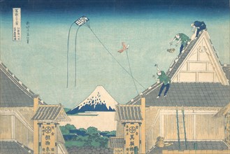 Mitsui Shop at Surugacho in Edo (Edo Surugacho Mitsui mise ryaku zu), from the series Thirty-six Views of Mount Fuji (Fugaku sanjurokkei), ca. 1830-32.