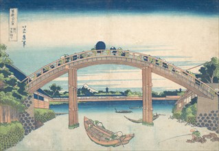 Under the Mannen Bridge at Fukagawa (Fukagawa Mannenbashi shita), from the series Thirty-six Views of Mount Fuji (Fugaku sanjurokkei), ca. 1830-32.