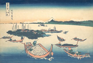 Tsukudajima in Musashi Province (Buyo Tsukudajima), from the series Thirty-six Views of Mount Fuji (Fugaku sanjurokkei), ca. 1830-32.