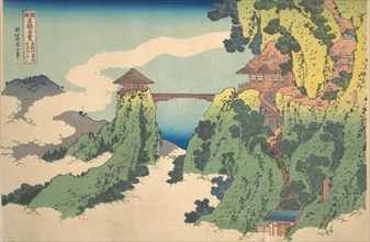 The Hanging-cloud Bridge at Mount Gyodo near Ashikaga (Ashikaga Gyodozan kumo no kakehashi), from the series Remarkable Views of Bridges in Various Provinces (Shokoku meikyo kiran), 1760-1849.