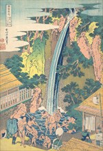 Roben Waterfall at Oyama in Sagami Province (Soshu Oyama Roben no taki), from the series A Tour of Waterfalls in Various Provinces (Shokoku taki meguri), ca. 1827.