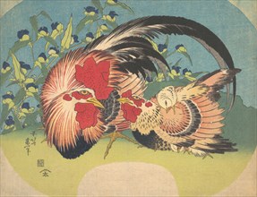Rooster, Hen and Chicken with Spiderwort, ca. 1830-33.