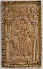 Plaque with Enthroned Virgin and Child, Carolingian, 850-875.