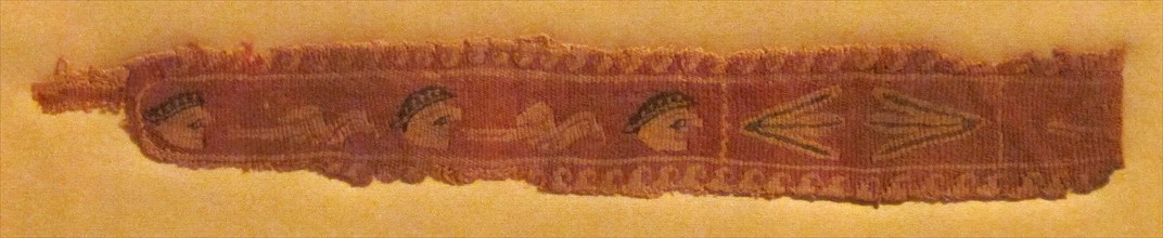 Band Fragment with Masks, Lotus Flowers, and Birds, Coptic, 400-700.