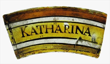 Glass Fragment, European, 15th-16th century; includes the name 'Katharina'.