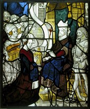 Glass Panel with Solomon Receiving The Queen of Sheba, Franco-Netherlandish, 15th-16th century.