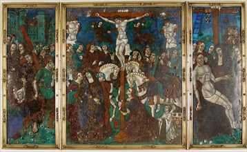 Triptych with The Way to Calvary, Crucifixion, and Descent from the Cross, French, 16th century.