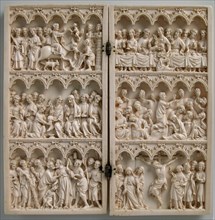 Diptych with Scenes from Christ's Passion, French, ca. 1350-75. Entry into Jerusalem and the Last Supper; Christ washing his disciples' feet and the Agony in the Garden; the Betrayal of Christ and the...
