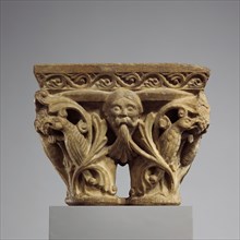 Double Capital with Masks and Birds, French, ca. 1140-60.