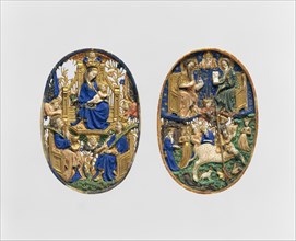 Two Medallions, French, ca. 1420. Virgin and Child with saints;  God with Saints John the Baptist and John the Evangelist, with Saint George and the dragon below.