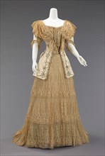 Evening dress, French, ca. 1895. Evoking style of Rococo weaver Philippe de Lasalle (1723-1804).