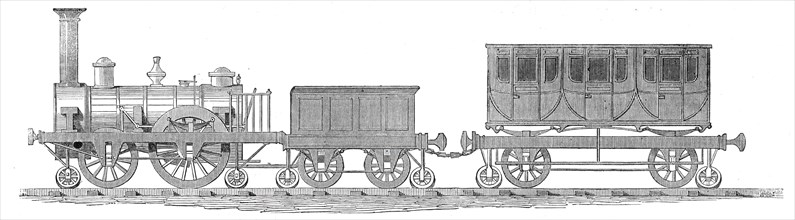 Engine, tender, and carriage - side view, 1845. Creator: Unknown.