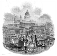 The Lord Mayor taking water at the New Pier, Blackfriars Bridge, 1845. Creator: Ebenezer Landells.