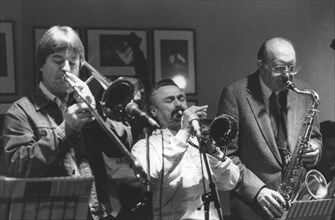 Shorty Rogers, Bill Watrous and Bob Cooper, Ronnie Scotts, Soho, London, c1982. Creator: Brian Foskett.
