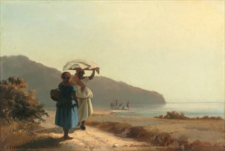 Two Women Chatting by the Sea