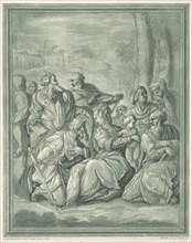 Virgin and child surrounded by figures