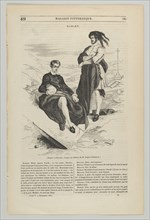 Wood engraving after painting by Delacroix of Hamlet and Horatio