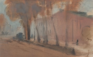 Building with Trees;Study for Chelsea Embankment, 1825 to 1827. Formerly attributed to Joseph Mallord William Turner and Peter DeWint
