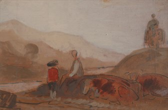 Mountainous Landscape with Figures by a Lake;Mountainous Landscape with Figure by a Lake, 1825 to 1830. Formerly attributed to Joseph Mallord William Turner and Peter DeWint.