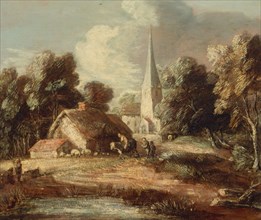 Landscape with cottage and church;Landscape with a Church, Cottage, Villagers and Animals, between 1771 and 1772.