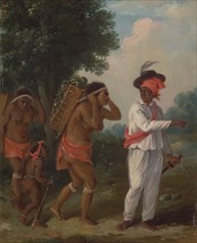West Indian Man of Color, Directing Two Carib Women with a Child, ca. 1780.