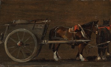 Horse and Cart;A Farm Cart with Two Horses in Harness: a study for the cart in 'Stour Valley and Dedham Village, 1814';Farm cart with horses in harness;A cart and Horses;Cart and Horse;Cart and Horses...