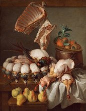 Still Life with Dressed Game, Meat, and Fruit, 1734.