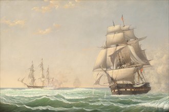The United States Frigate "President" Engaging the British Squadron, 1815, 1850.
