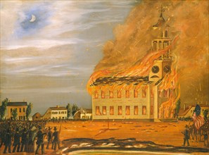 Burning of Old South Church, Bath, Maine, c. 1854.