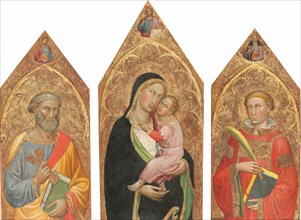 Madonna and Child with the Blessing Christ, and Saints Peter, James Major, Anthony Abbott, and a Deacon Saint [entire triptych], c. 1415/1420.