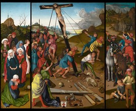 The Raising of the Cross [center, left, and right panels], c. 1480/1490.
