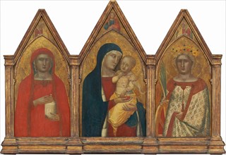 Madonna and Child with the Blessing Christ, and Saints Mary Magdalene and Catherine of Alexandria with Angels [entire triptych], probably 1340.