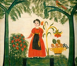 Girl in Red with Flowers and a Distelfink, c. 1830.