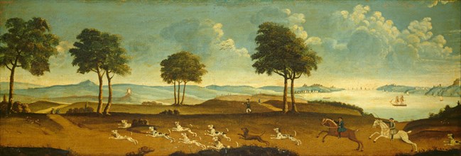 Hunting Scene with a Harbor, 18th century.