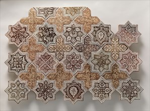 Panel Composed with Tiles in Shape of Eight-pointed Stars and Crosses, Iran, 1260-70.