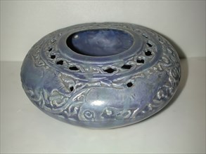 Pierced Blue Pot with Animals and Vegetal Scroll, Iran, last quarter 11th or 12th century.