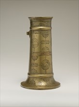 Engraved Lamp Stand with Cartouches and Medallions, Iran, 16th century.  ' ...candle; if you don't burn. I am a beggar; one day near thee...'