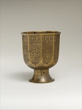 Footed Cup, Iran, second half 14th century.  Ghulladan money vessel for pious purposes in Islamic Ilkhanid Iran.