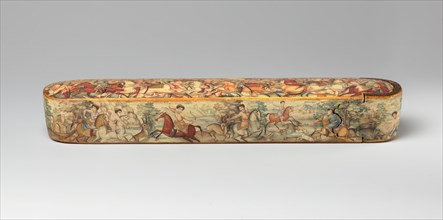 Pen Box (Qalamdan) Depicting Shah Isma'il in a Battle against the Uzbeks, Iran, early 19th century. Possibly made by  master court painter Mirza Baba (active 1780s-1810), possibly the Battle of Chaldi...
