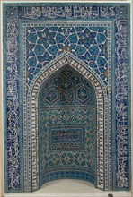 Mihrab (Prayer Niche), Iran, dated A.H. 755/ A.D. 1354-55. Mosaic tilework with Arabic Inscription in thuluth script from the Qur'an 9:1-22