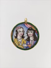 Portrait of a Couple in a Round Pendant, Iran, late 18th century. Enamel of Qajar Iran