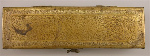 Pen Box (Qalamdan) with Inscriptions, Iran, early 16th century. Thuluth calligraphic inscriptions and interlaced floral arabesques.